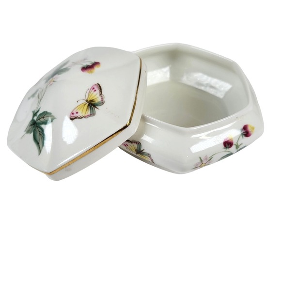 Other - Vtg St. Michael Ashbourne Trinket Vanity Box Fine China Floral Butterfly Hexagon